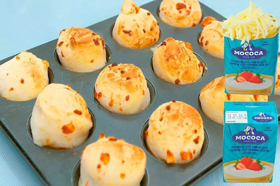 Pão de queijo de preguiçoso feito com apenas 3 ingredientes