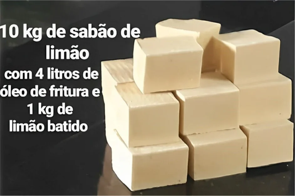 Sabão de limão caseiro feito com óleo de fritura e limão batido